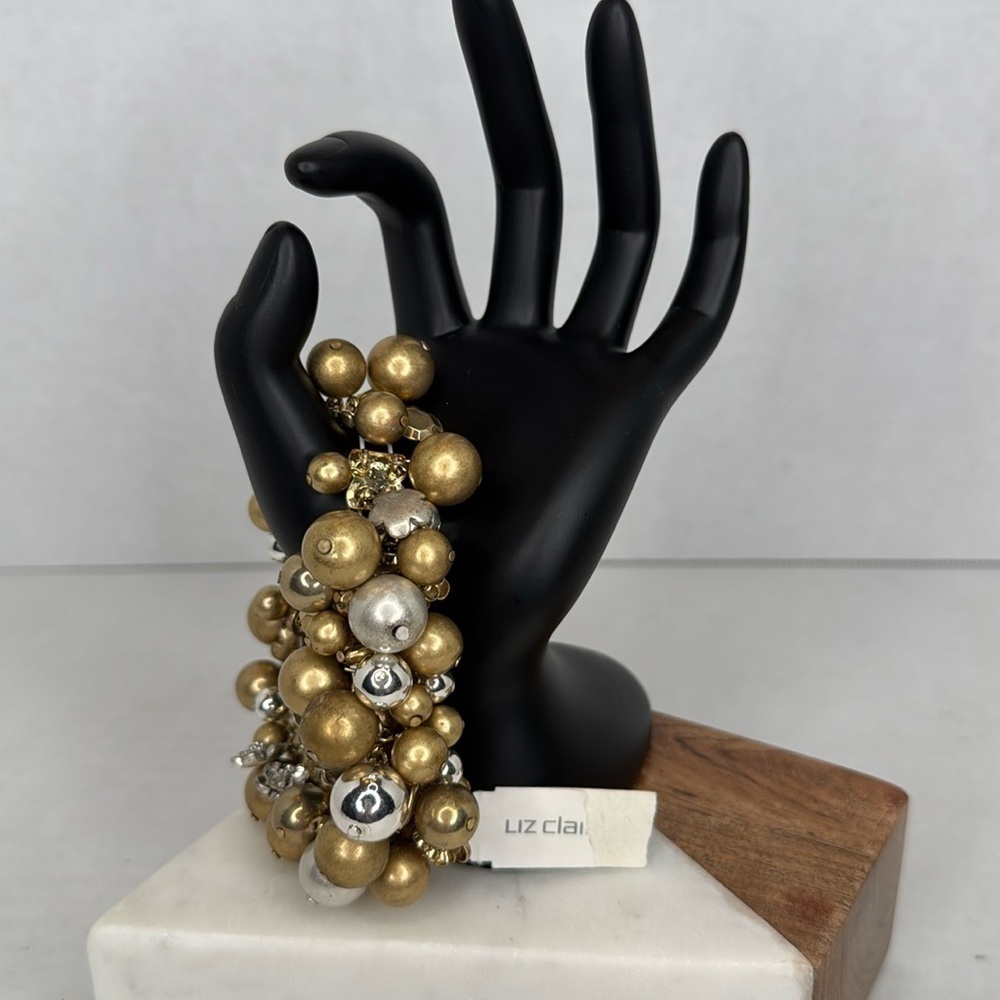 Liz Claiborne Gold and Silver Clustered Pearl Bracelet lot C24